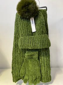 ST201 Chenille Beanie, Scarf & Gloves 3pcs Set Garnet