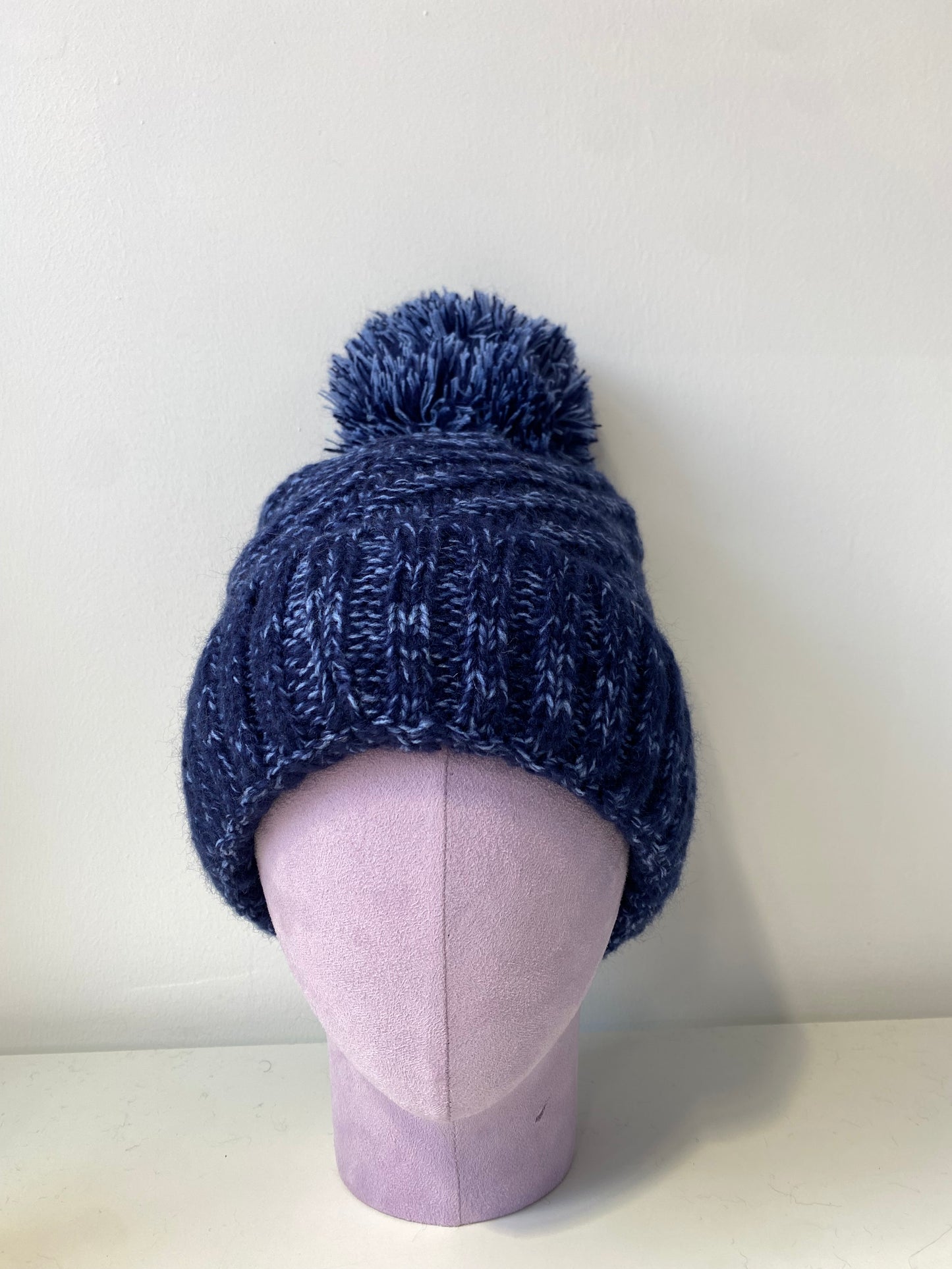 H410 Pom-Pom Textured Knit Beanie with Fleece Lining Navy