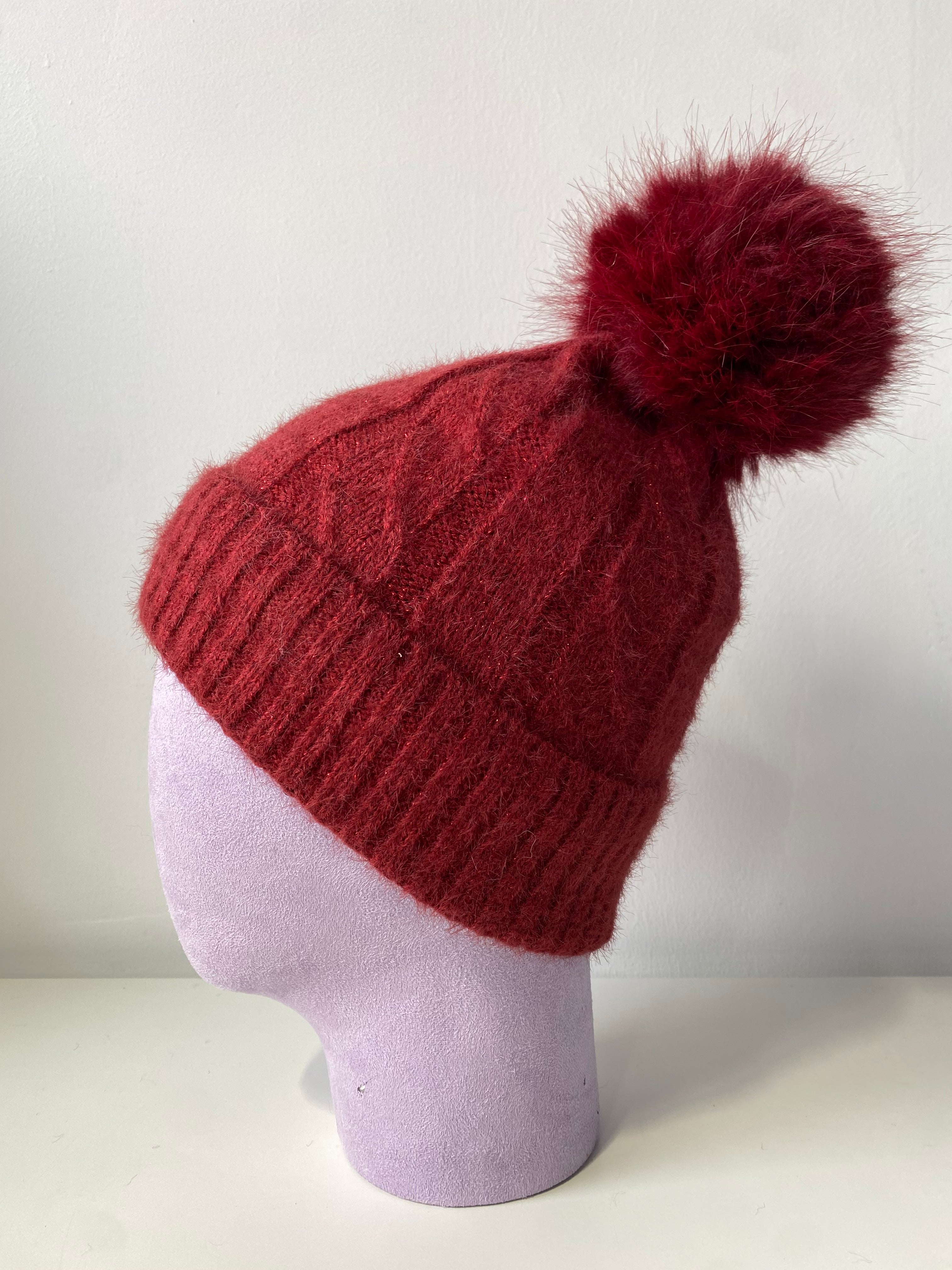 H405 Glitter Pom Fleece-Lined Beanie