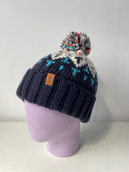 H00623 Kid Colourful Knit Pom Beanie Navy