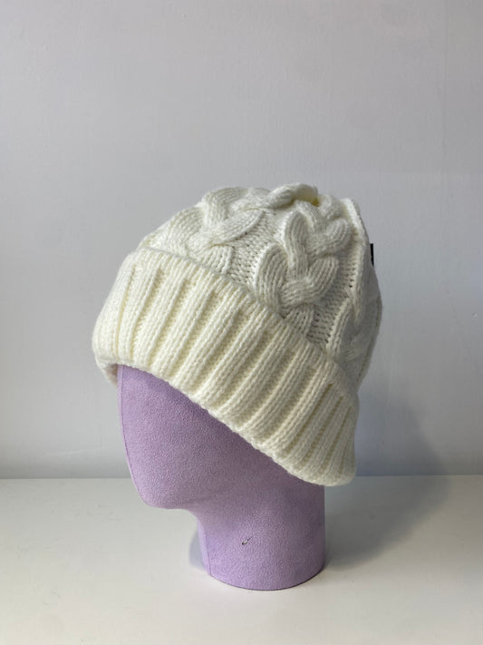 H408 Simple Textured Knit Beanie White