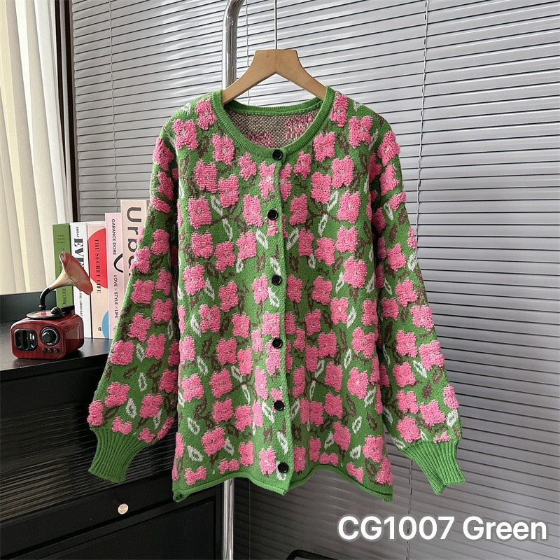 Cg1007 Green Pink Flowers