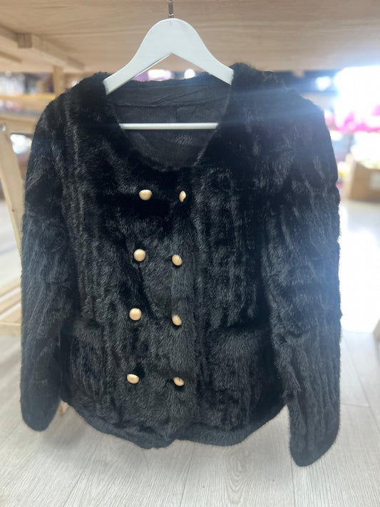 C803 BLACK One-Size Fluffy Coat