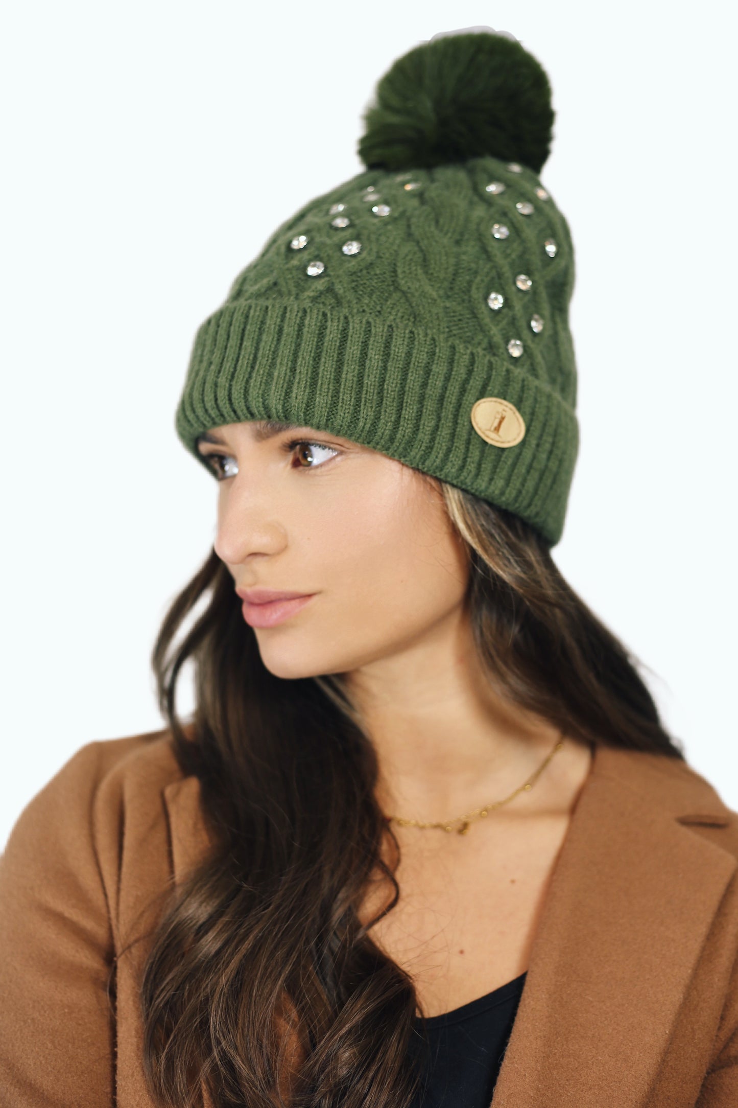 H00423 Glitter Pom Hat Army Green