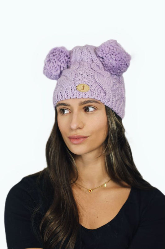 H005 Lilac Double Pom Beanie Hat