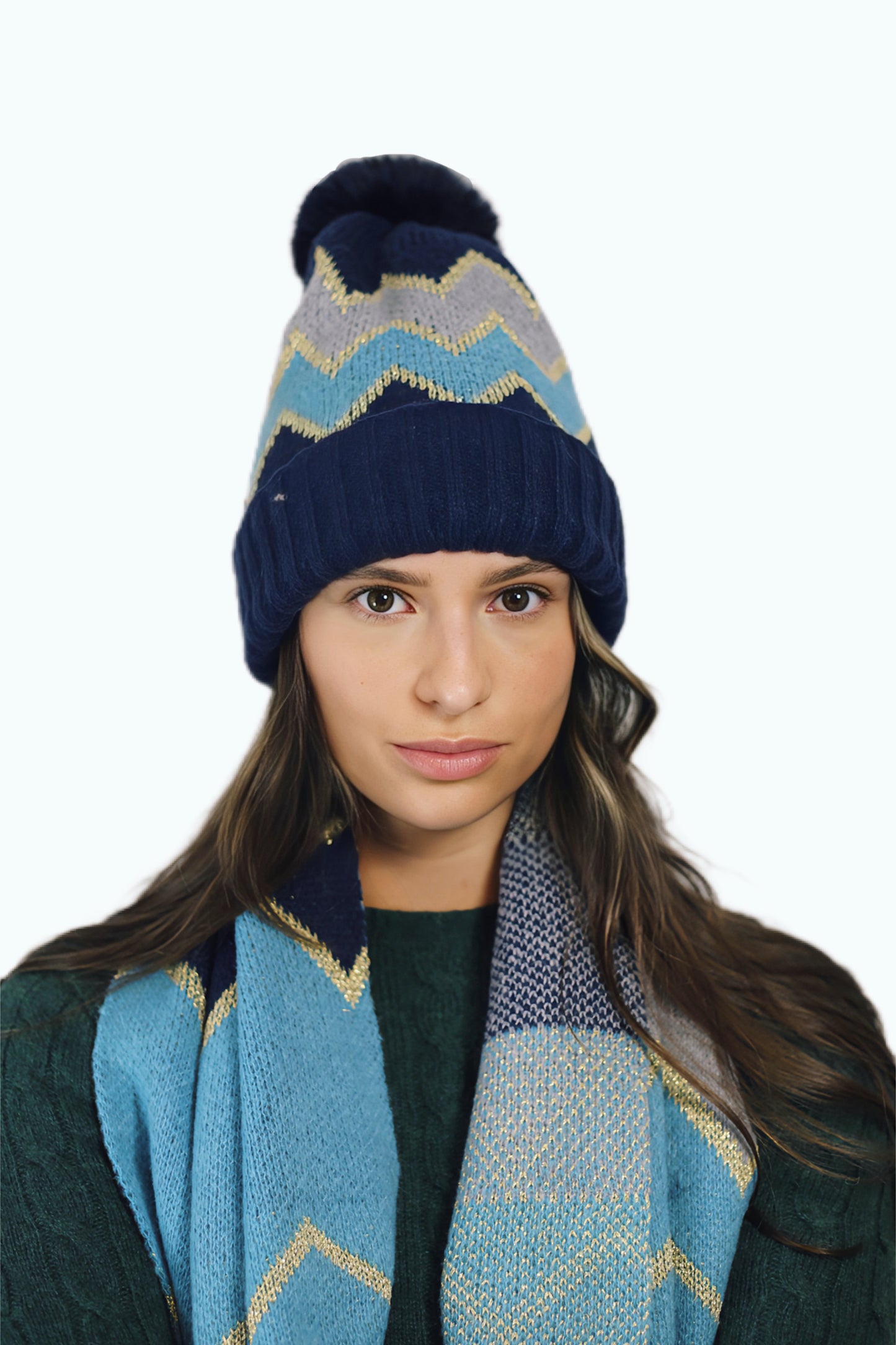 H01023 Beanie & Scarf Set Blue