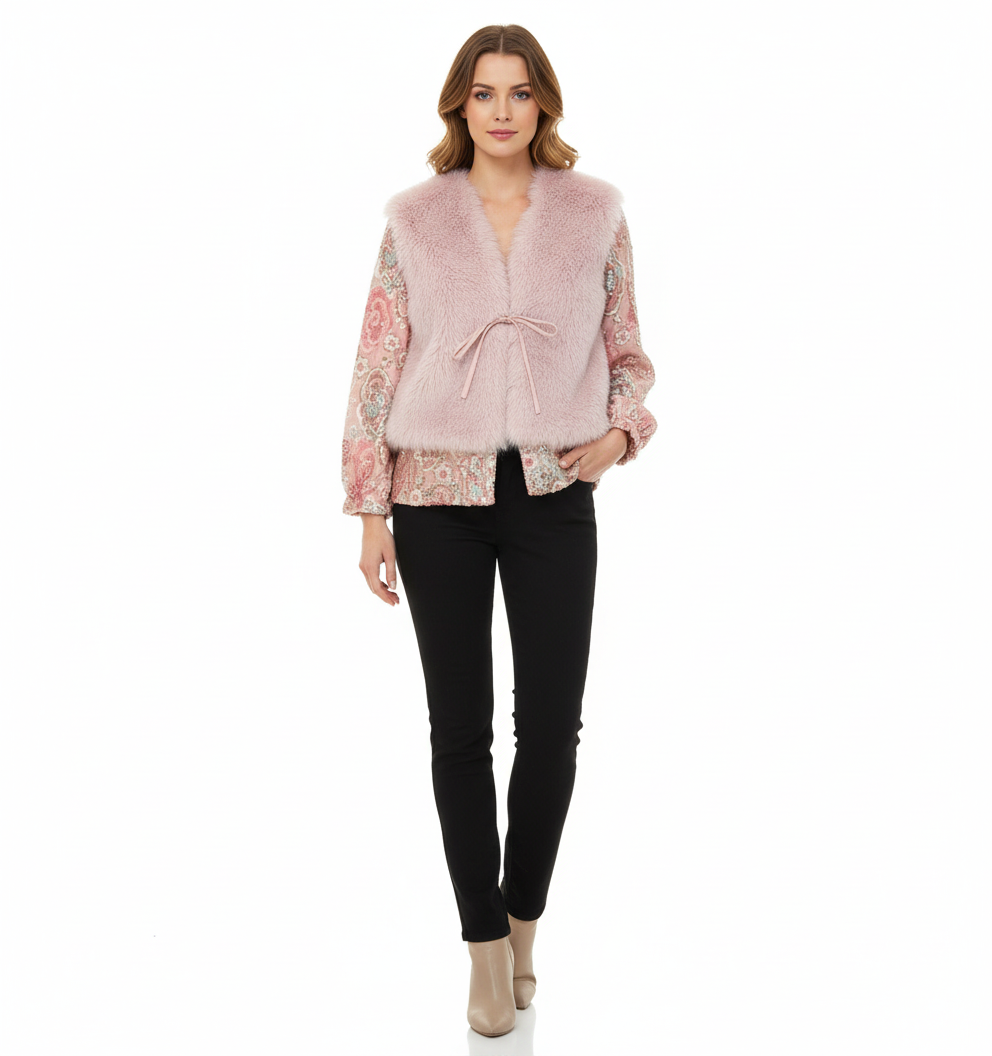 C818 Pink Sequin Coat