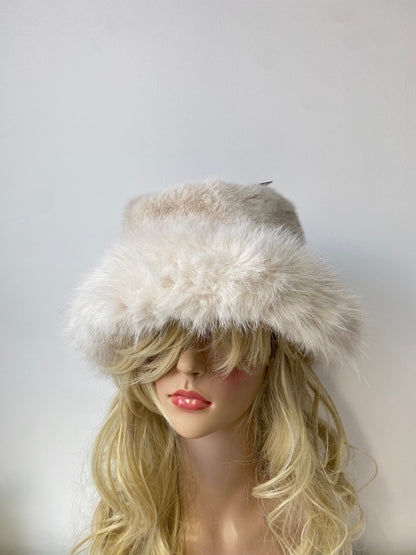 H501 Thickened Plush Faux Fur Fluffy Bucket Hat Beige