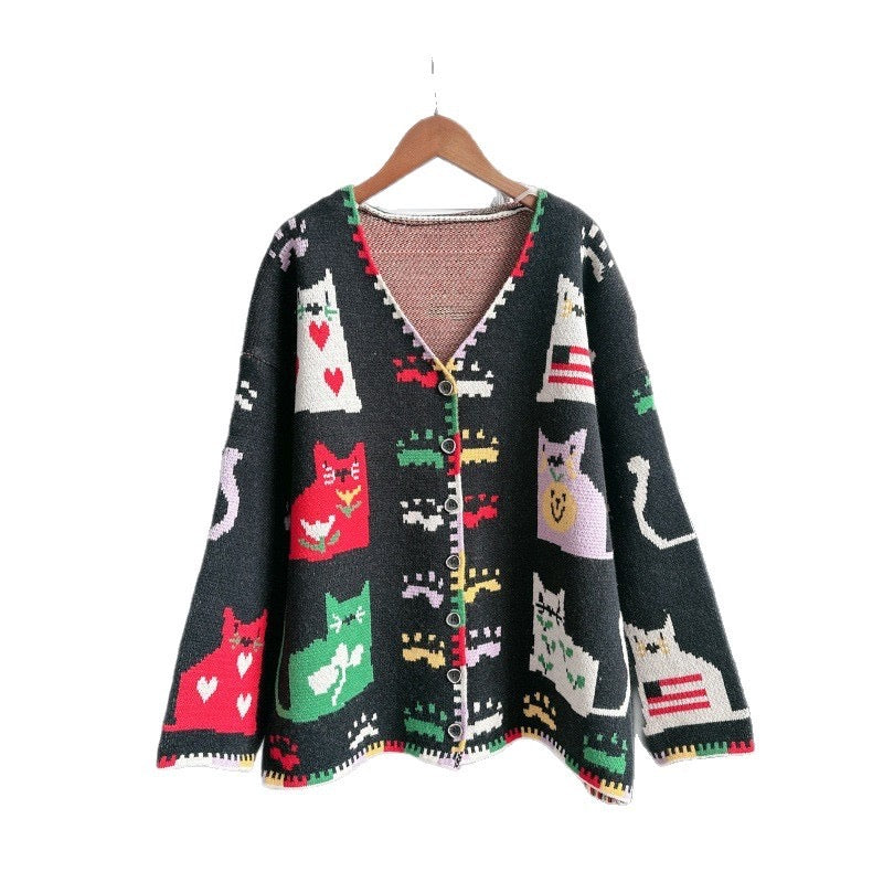 CG1041 Colourful Cat Cardigan