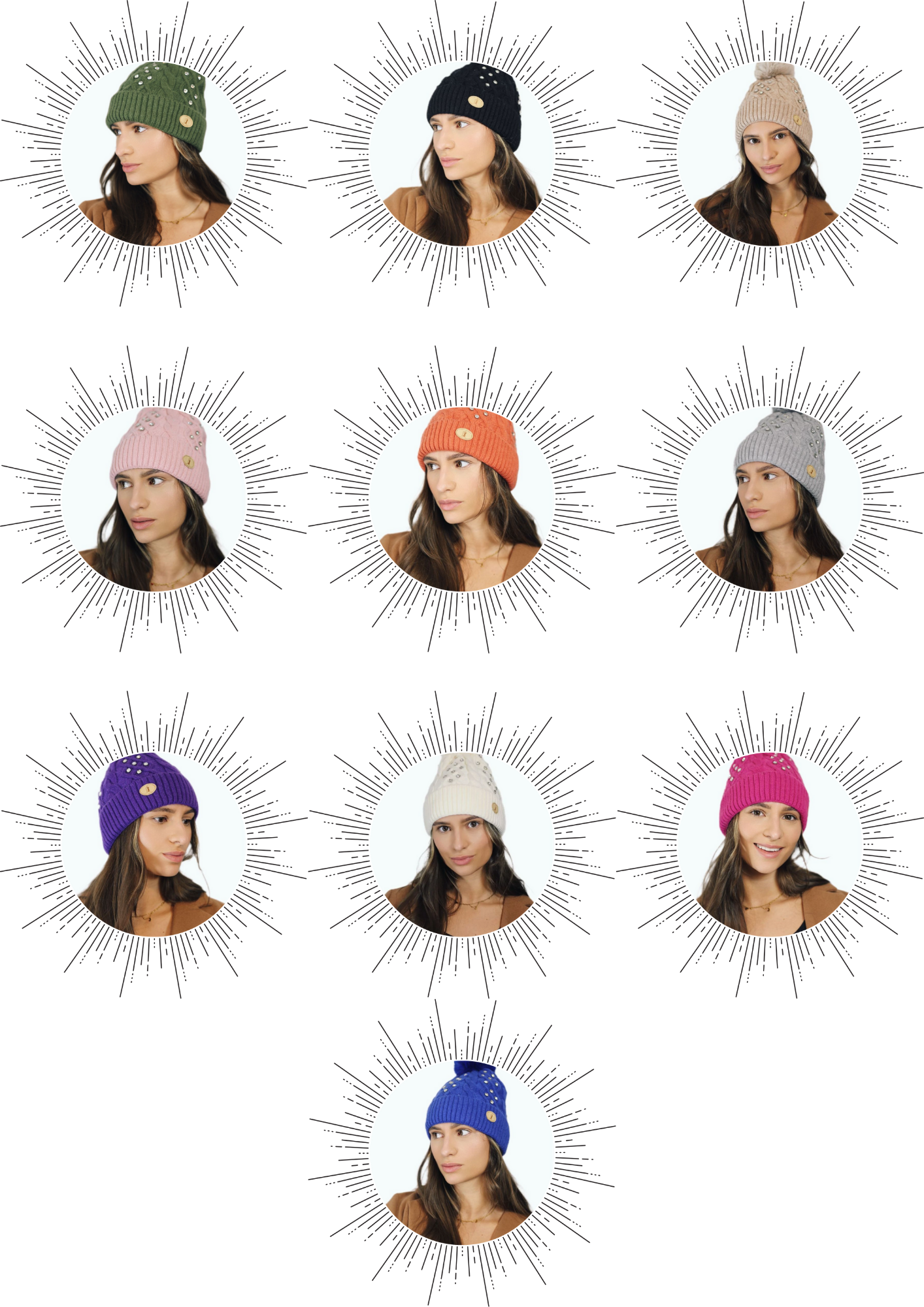 H00423 12pcs Mix colour Crystal Pom Hat Pack