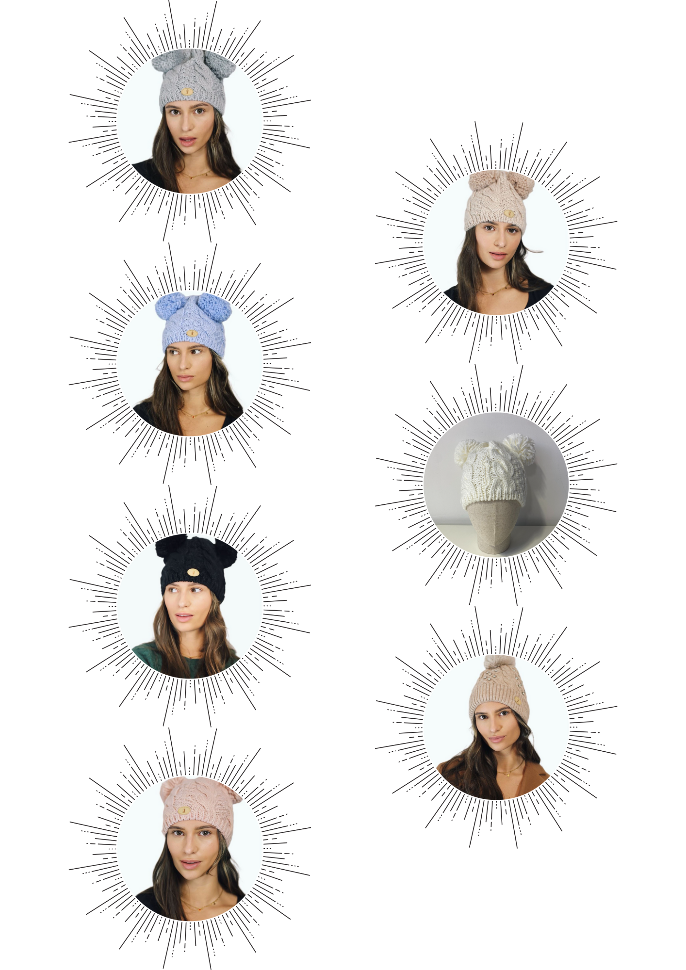H005  ￡1.5 Double Pom Beanie 12PCS Mix Pack