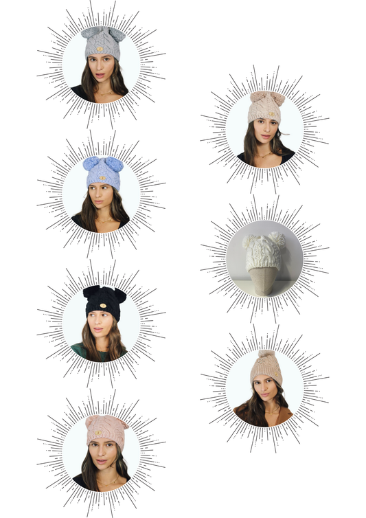 H005  ￡1.5 Double Pom Beanie 12PCS Mix Pack