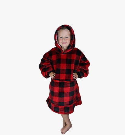 Red Black Lattice Hoodie Blanket One-size (Youth)