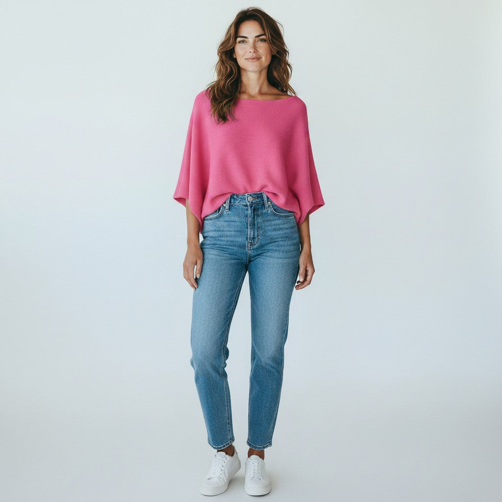 SR002 Off The Shoulder Sweater Fuchsia