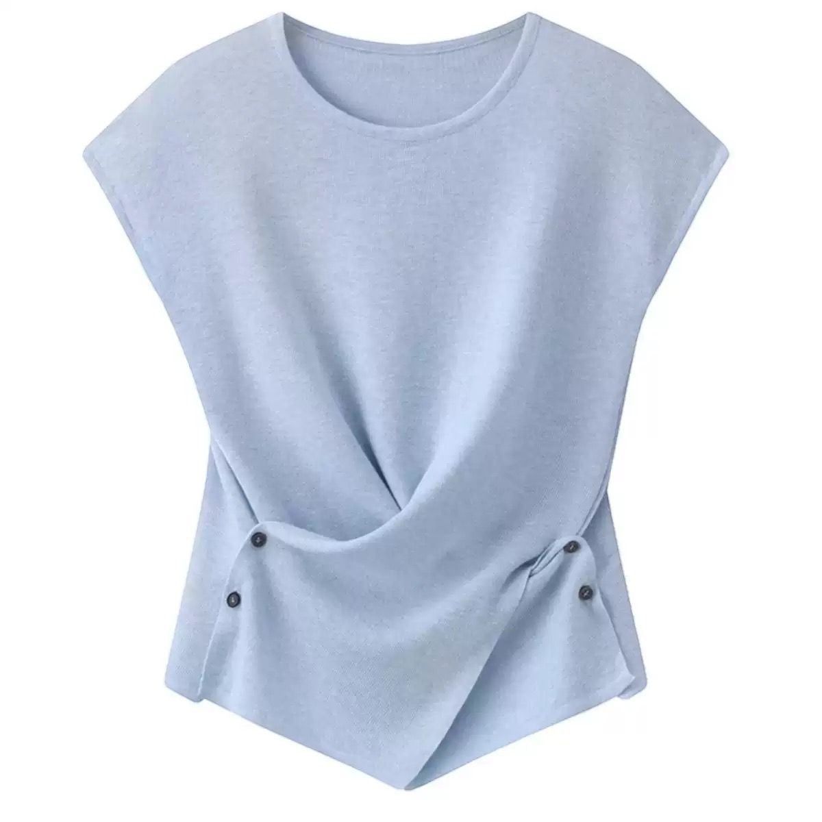 SR003 Blue Women's Asymmetrical Button Detail Knit Top