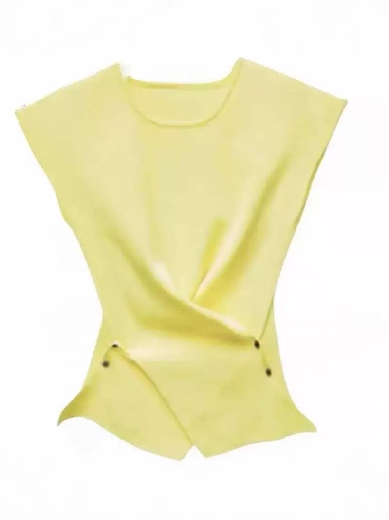 SR003 Yellow Women's Asymmetrical Wrap Front Top
