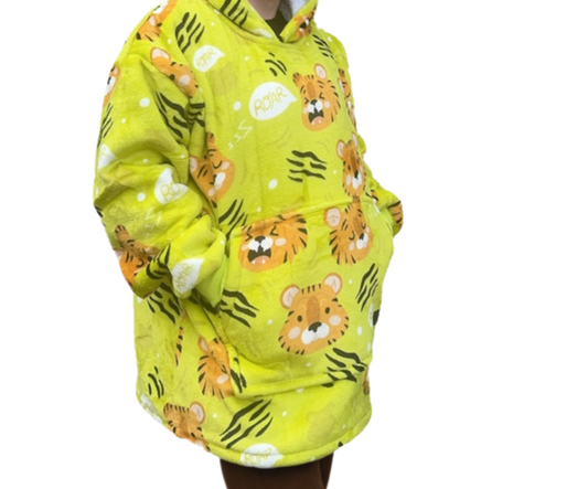 Yellow Tiger Hoodie Blanket One-size (Youth)