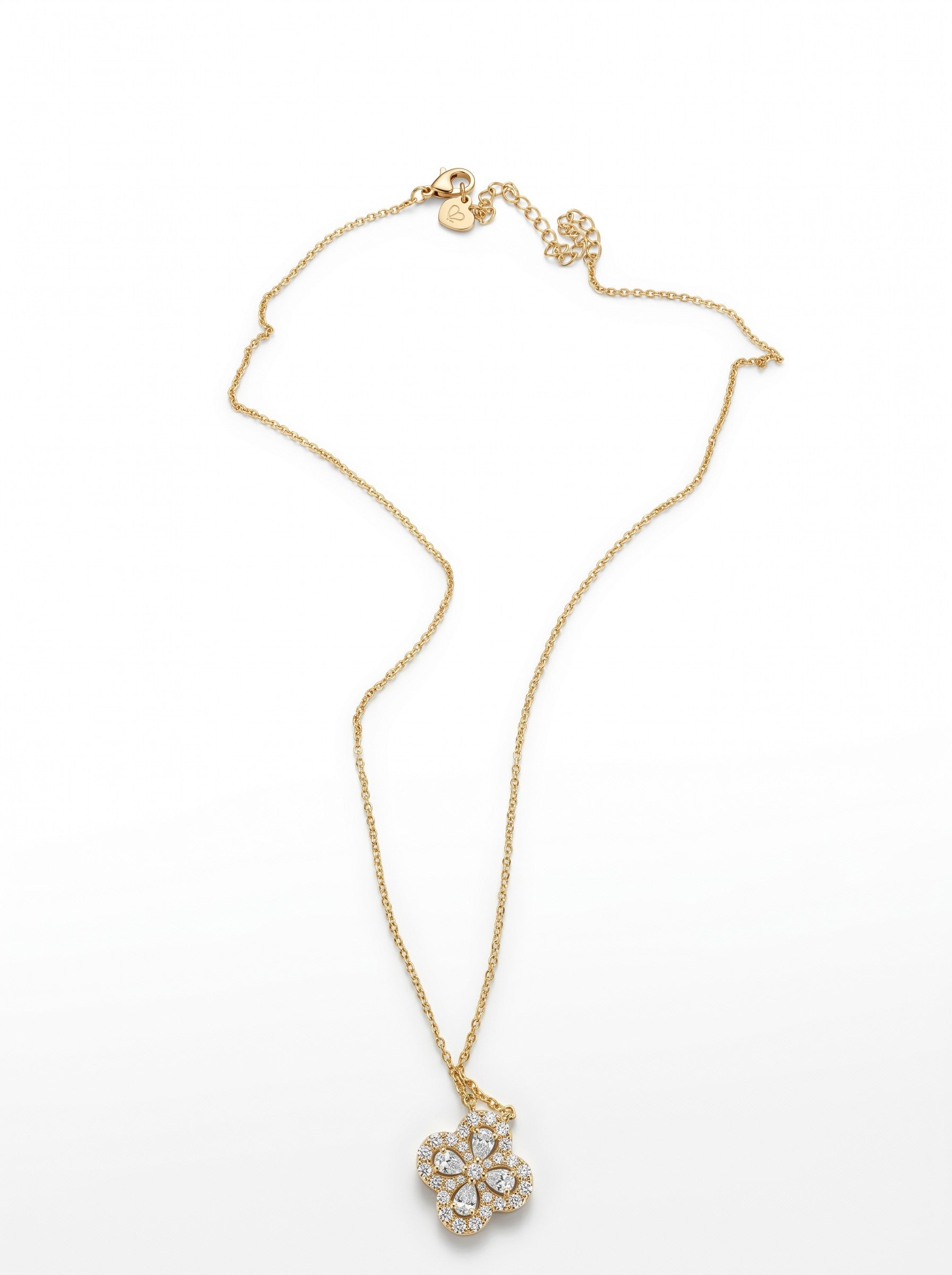 Color's Wholesale gold-tone necklace featuring a floral pendant with sparkling clear crystals on a delicate chain.