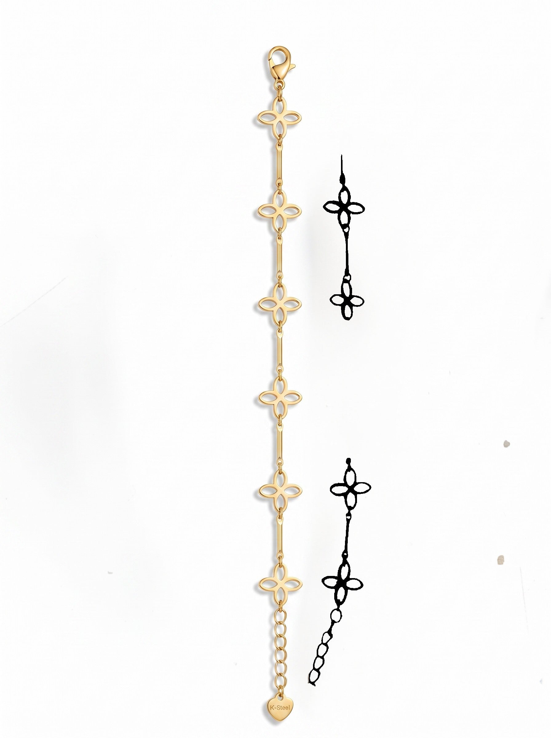 Color's Wholesale gold-tone chain bracelet featuring delicate openwork flower motifs and a small heart charm.