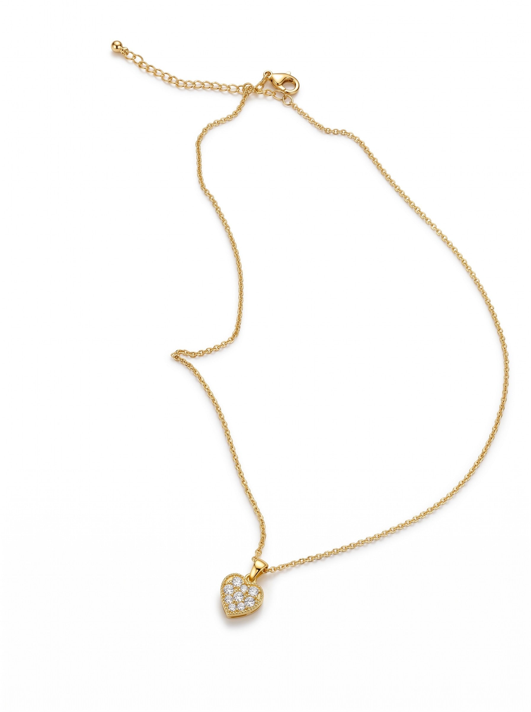 Color's Wholesale gold-tone necklace featuring a delicate heart pendant encrusted with sparkling clear crystals.