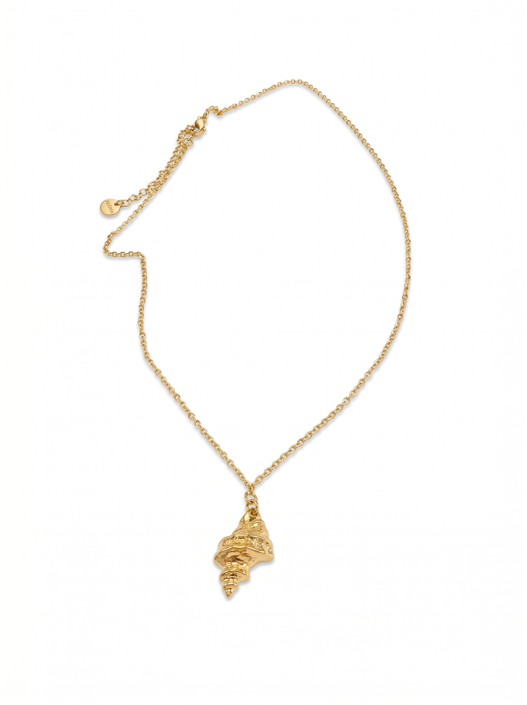 Color's Wholesale gold-tone seashell pendant necklace on a delicate chain against a white background