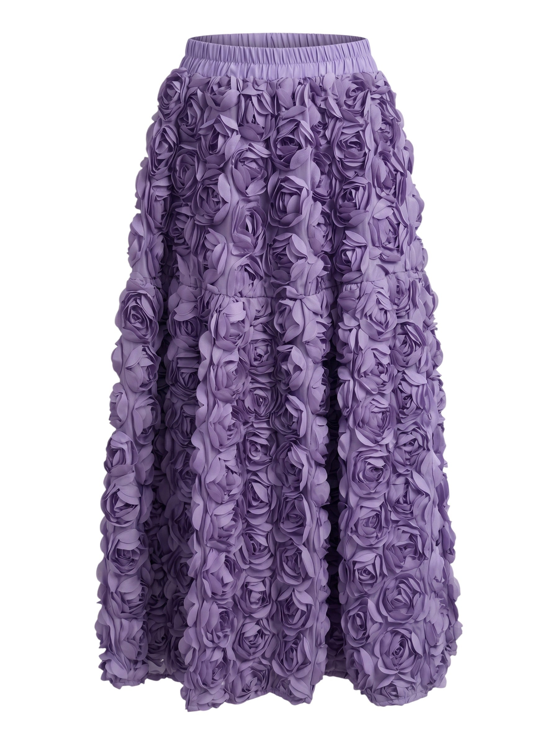 Color's Wholesale purple midi skirt featuring an all-over 3D rose petal texture and a comfortable elastic waistband.