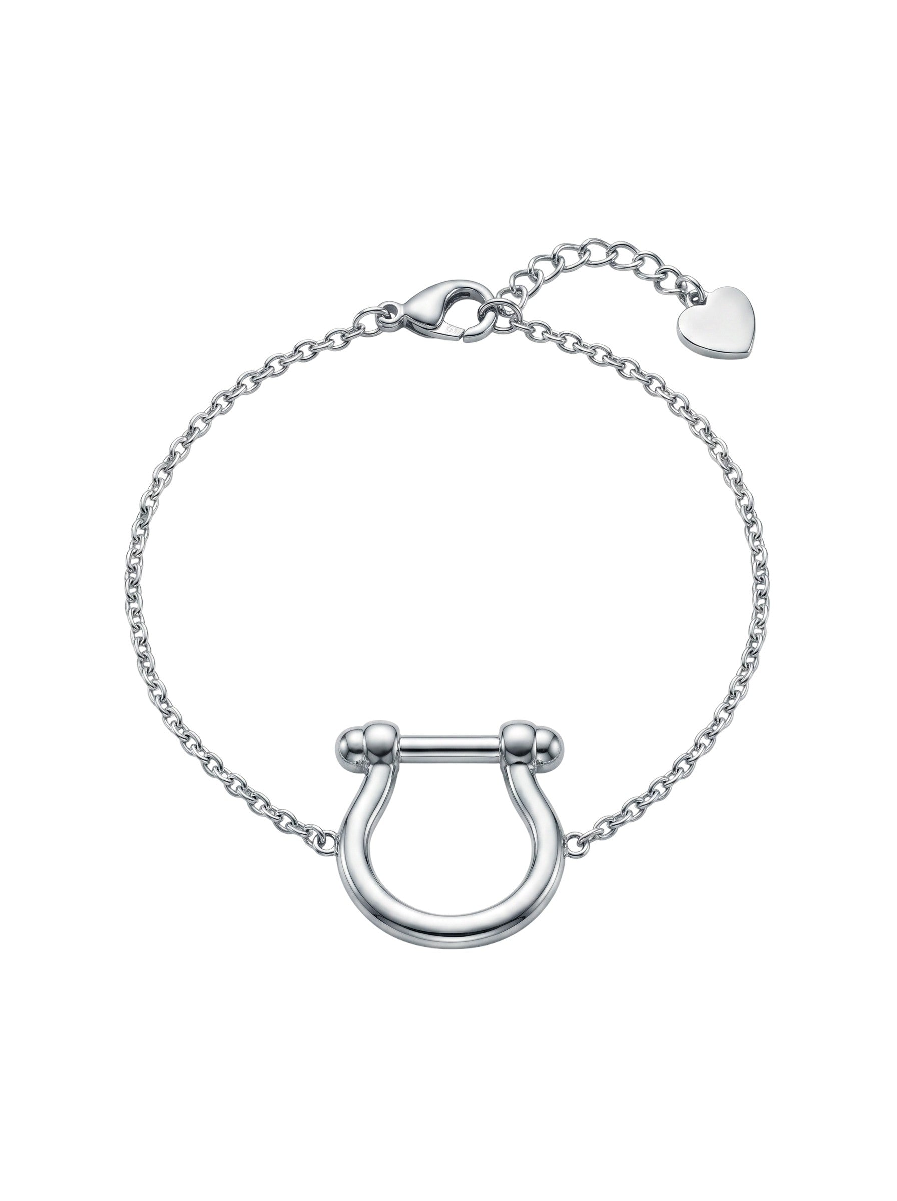 Color's Wholesale silver-tone horseshoe charm bracelet with a delicate chain and heart-shaped clasp detail.