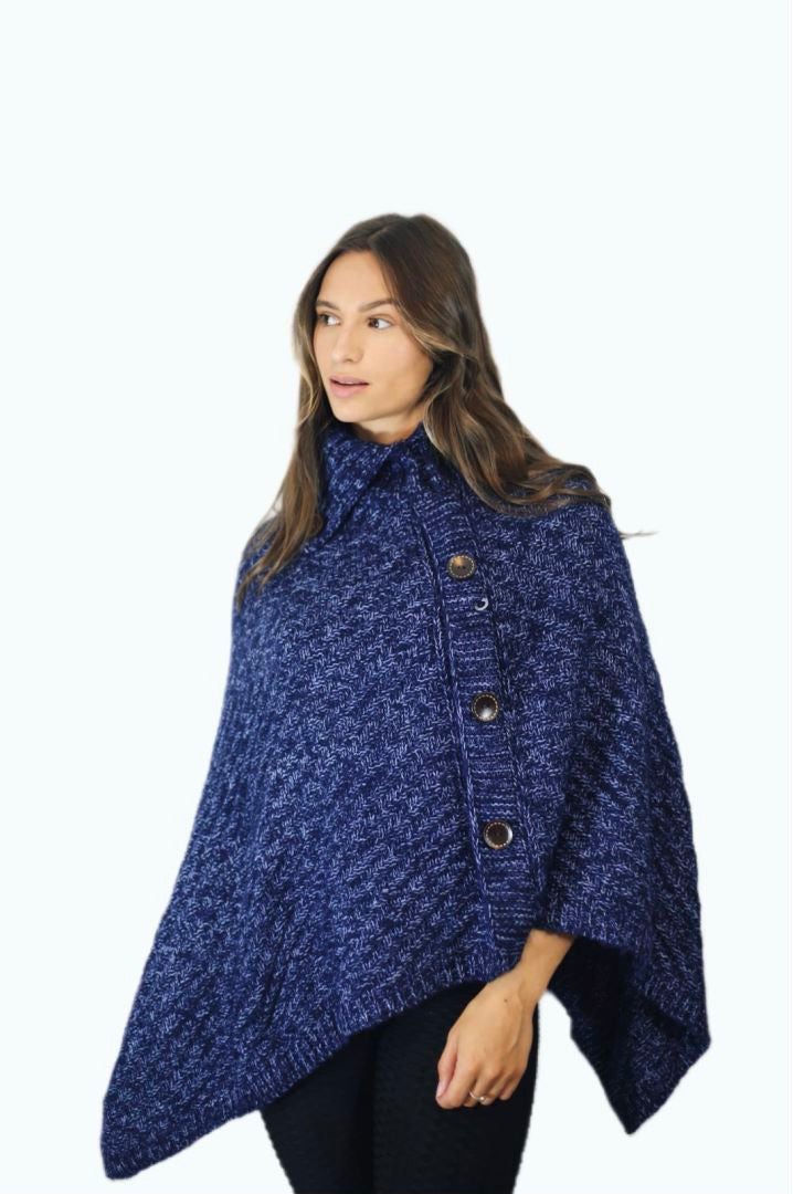 P006 Aran Cowl Neck Poncho One-size