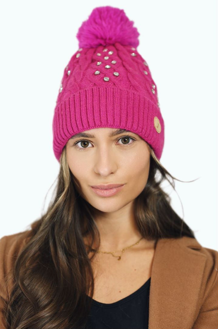 H00423 Glitter Pom Hat Fuchsia