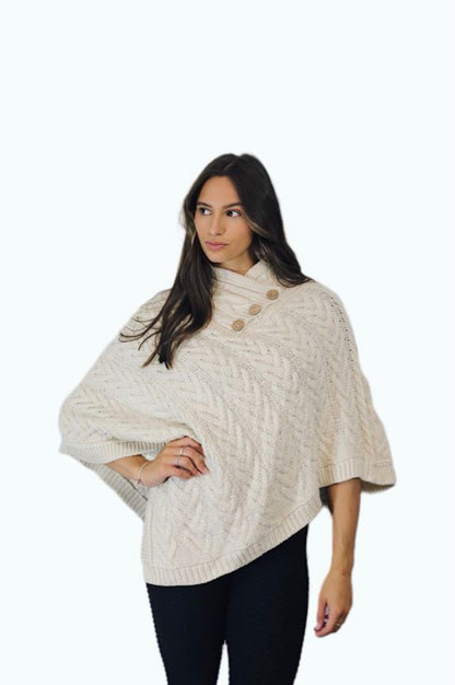 P005 Aran Poncho Cream