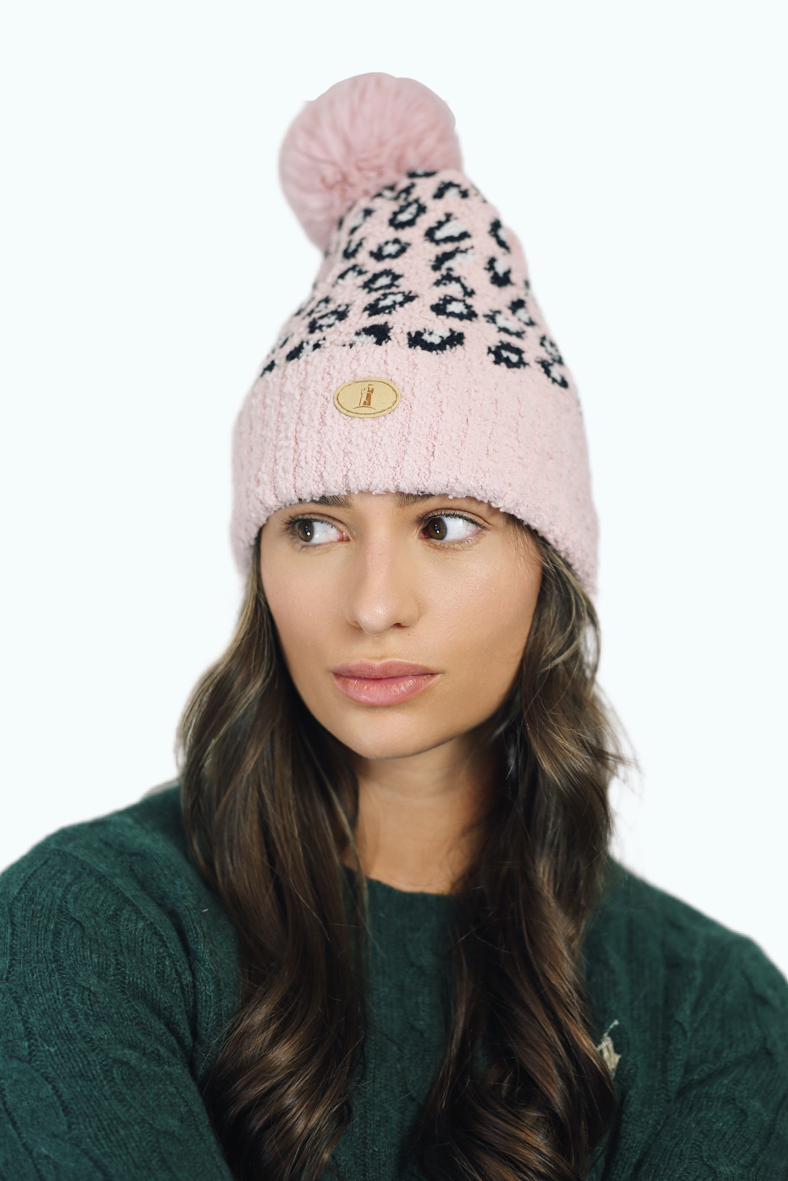 H00723 Leopard Print Hat and Glove Set Pink