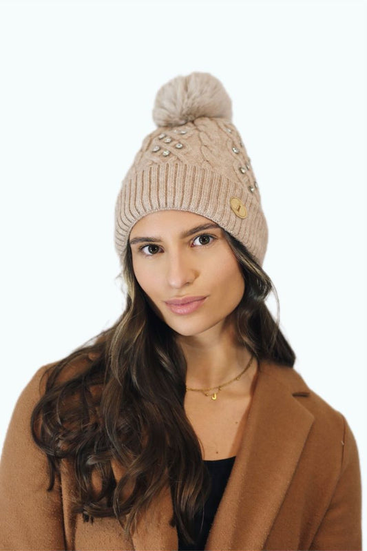 H00423 Glitter Pom Hat Beige