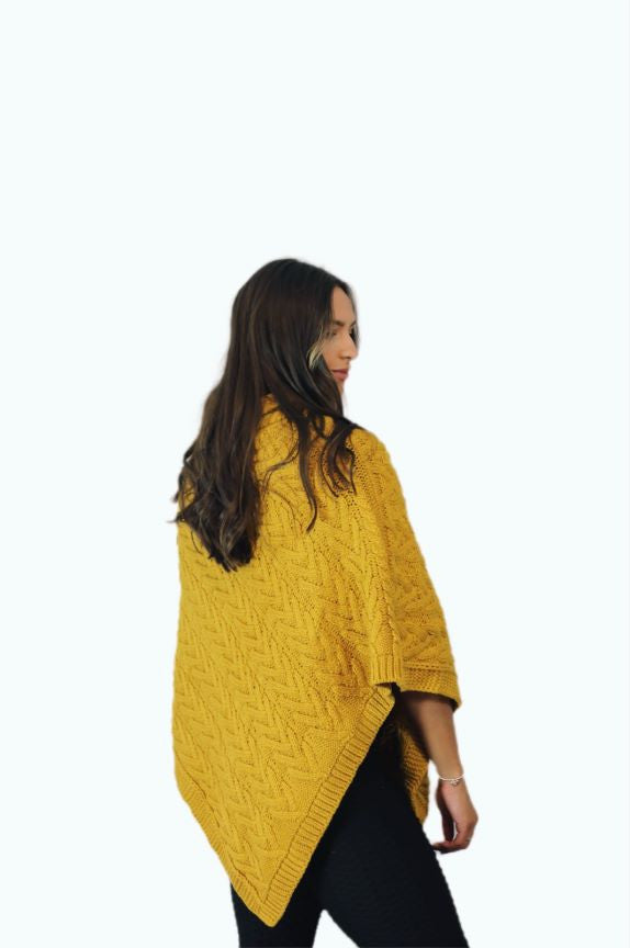 P005 Aran Poncho Mustard