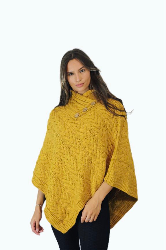 P005 Aran Poncho Mustard