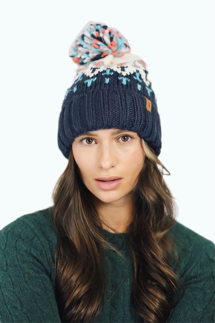 H00623 Colourful Knit Pom Beanie Blue