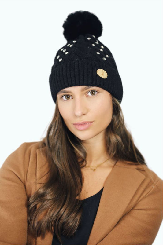 H00423 Glitter Pom Hat Black