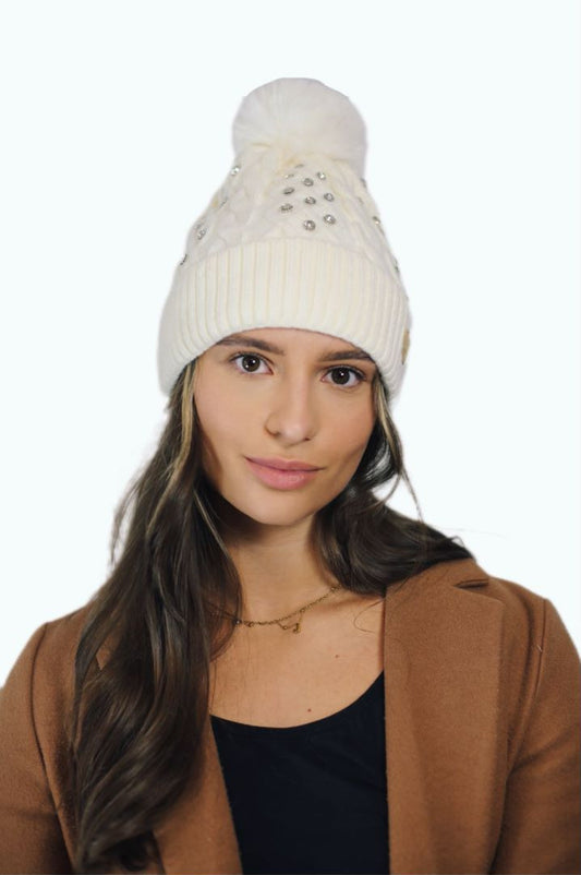 H00423 Glitter Pom Hat White