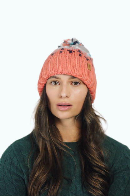 H00623 Colourful Knit Pom Beanie Orange