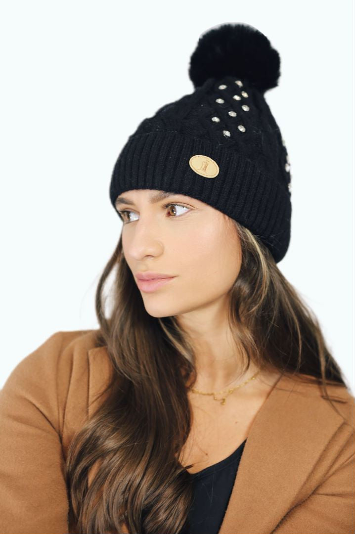 H00423 Glitter Pom Hat Black