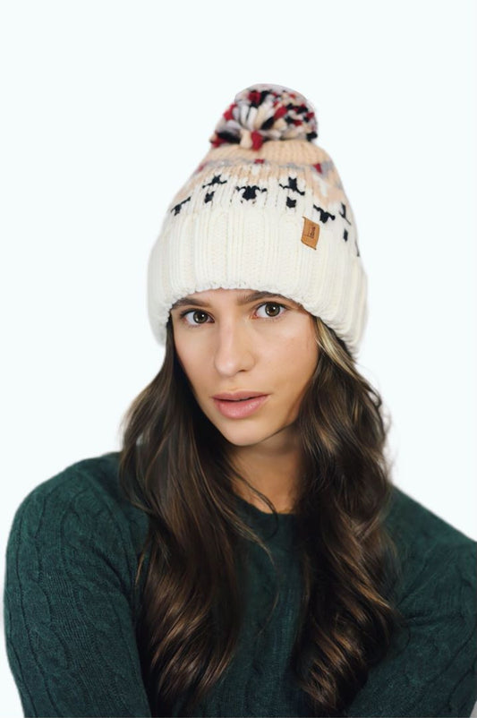 H00623 Colourful Knit Pom Beanie White