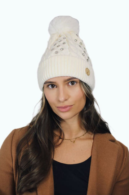 H00423 Glitter Pom Hat White