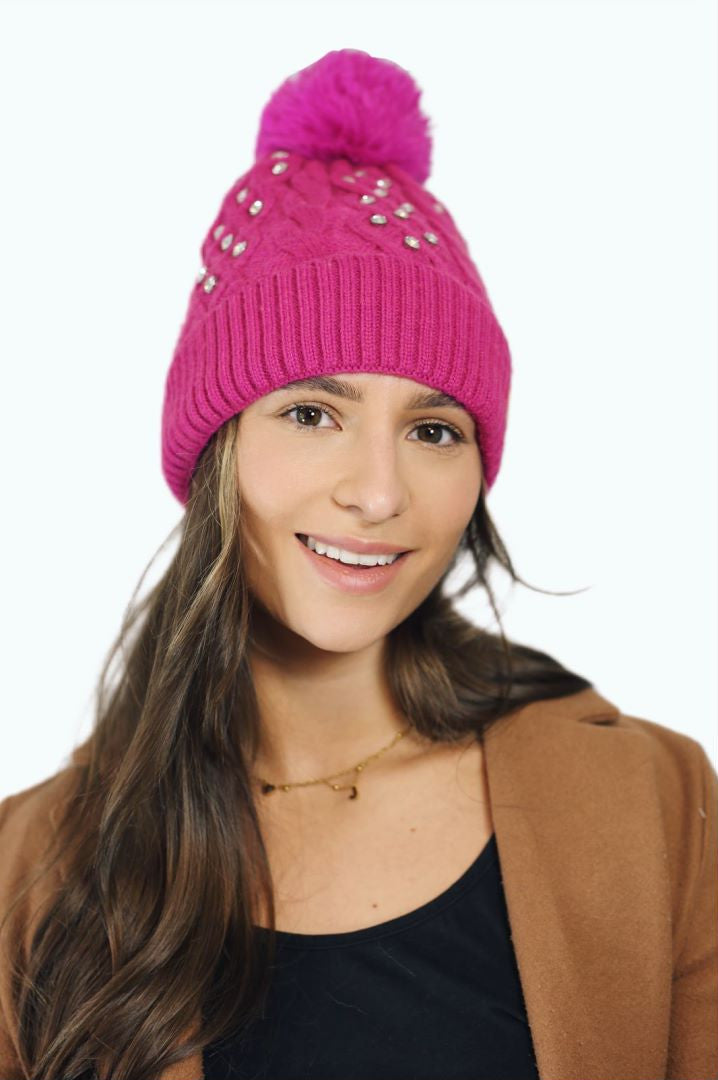 H00423 Glitter Pom Hat Fuchsia