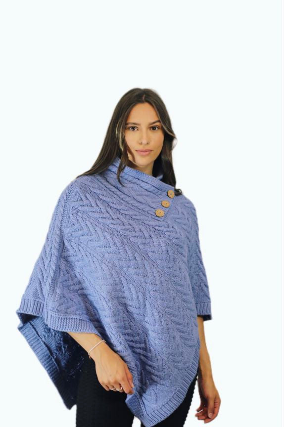 P005 Aran Poncho Blue One Size