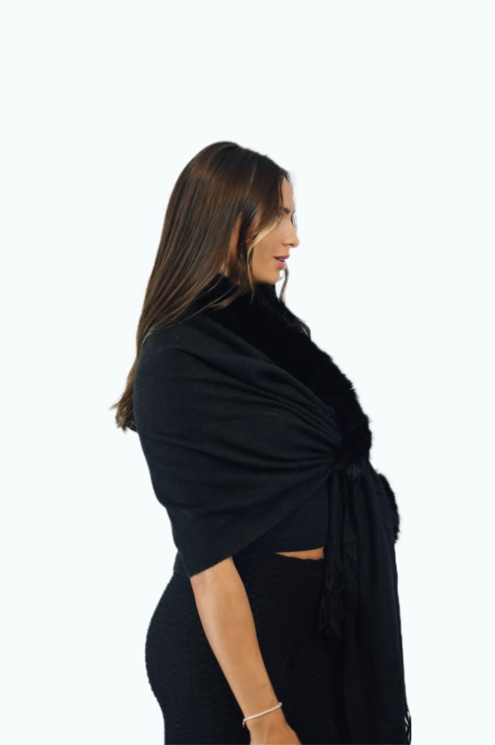 P007 Cashmere-Feeling Blanket Poncho Black