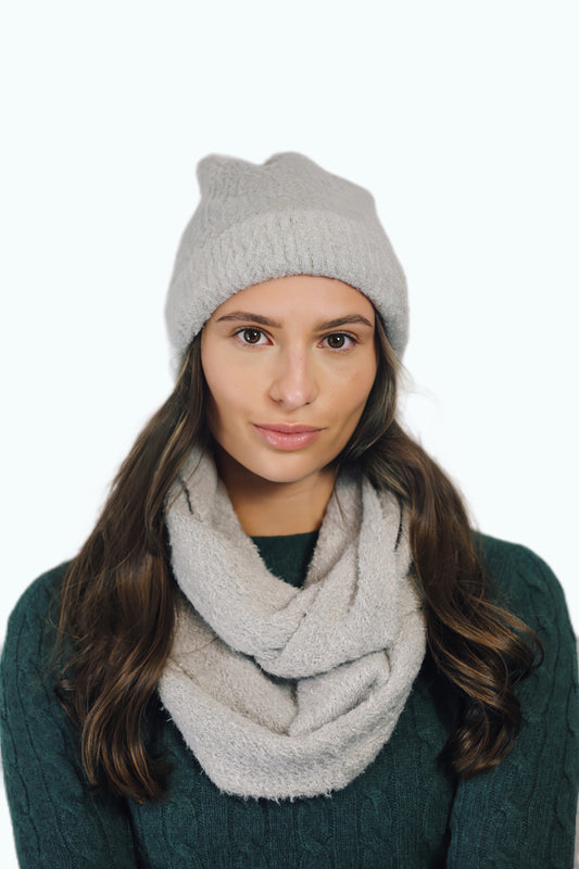 H00923 Soft Snood and Beanie 2 pieces Set Grey