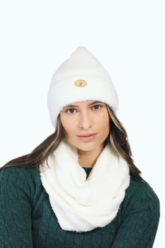 H00923 Soft Snood and Beanie 2 pieces Set White