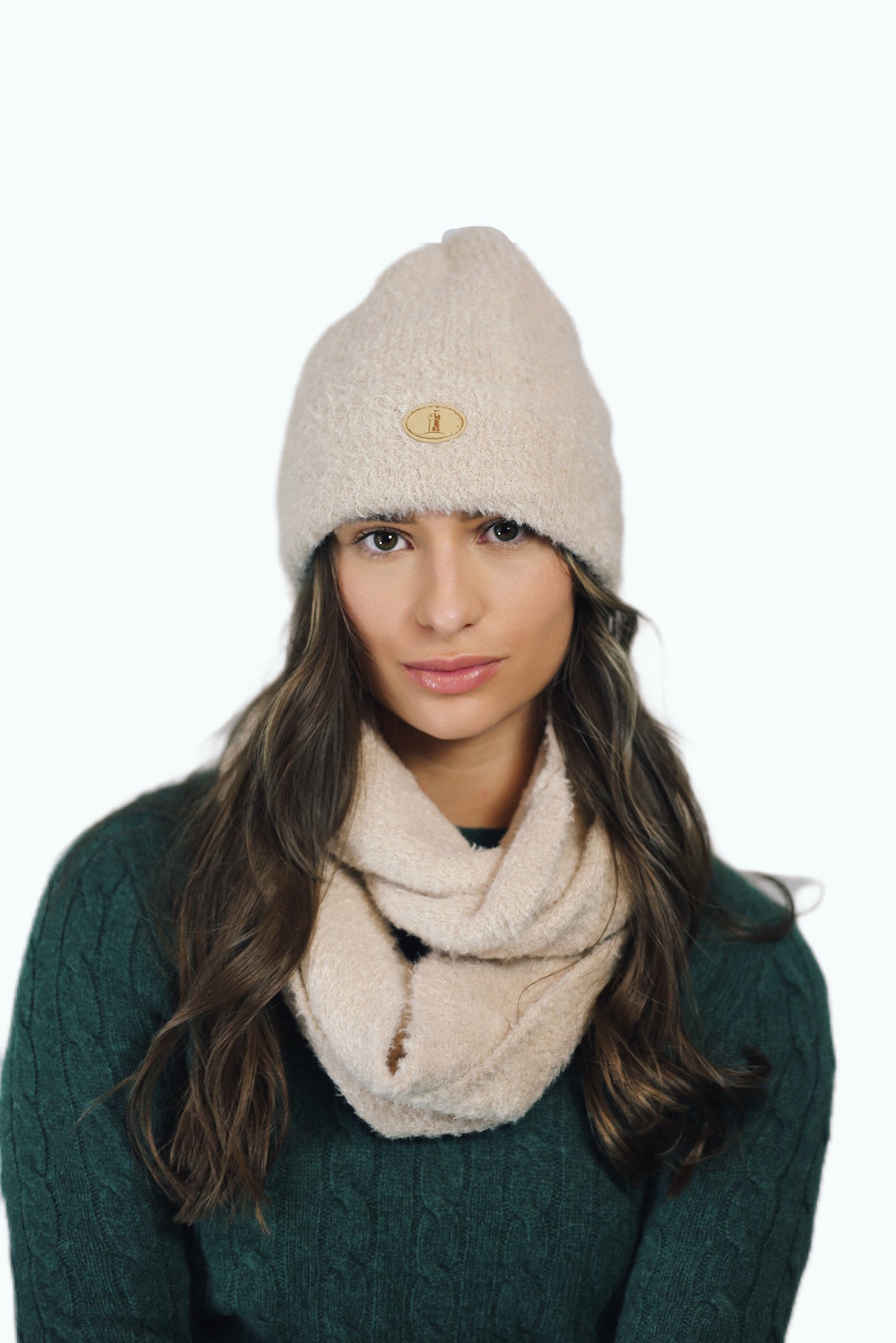 H00923 Soft Snood and Beanie 2 pieces Set Beige