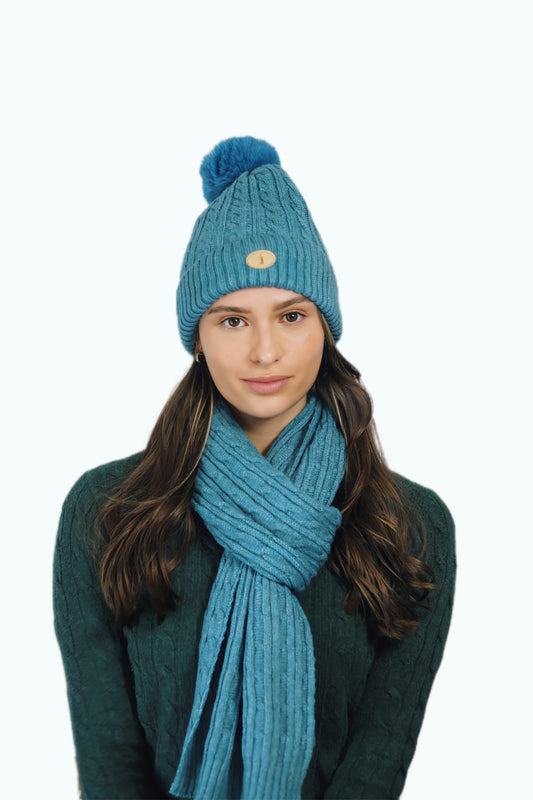 SET010 Blend Scarf&Hat Set/ Turquoise