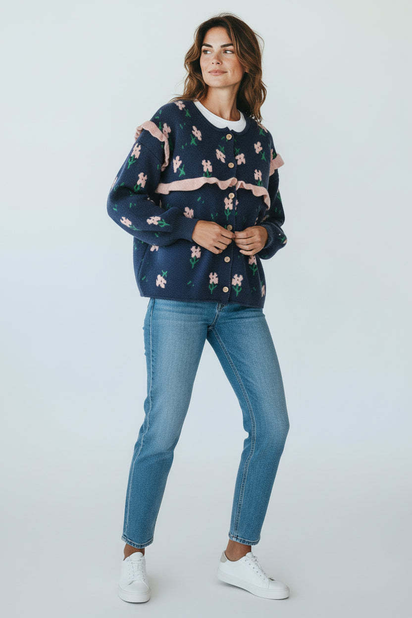 Cg0022 Navy Pink Flowers