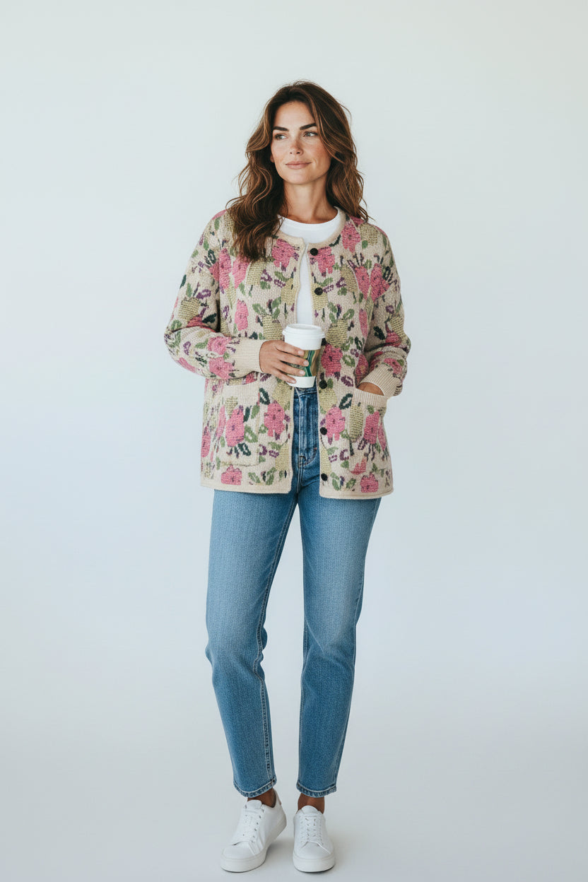 Cg1012 Beige Pink Flowers